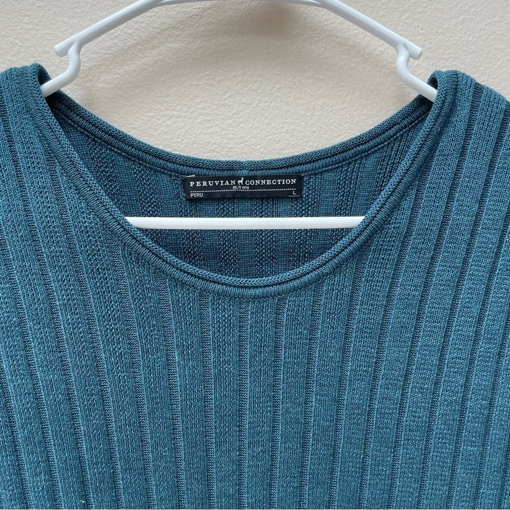 Peruvian Connection 100% Pima Cotton Black Blue Ombré Sweater Dress Size Large - Picture 3 of 5